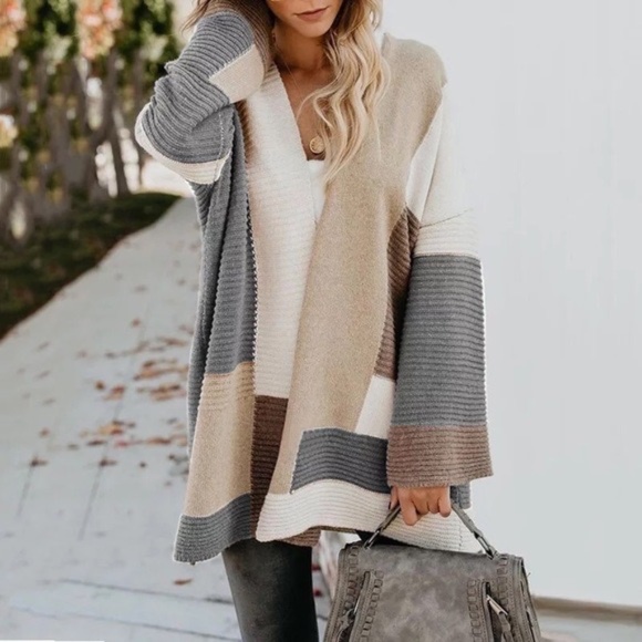 Sweaters - Colorblock Ribbed Open Cardigan Sweater Size Medium NWT